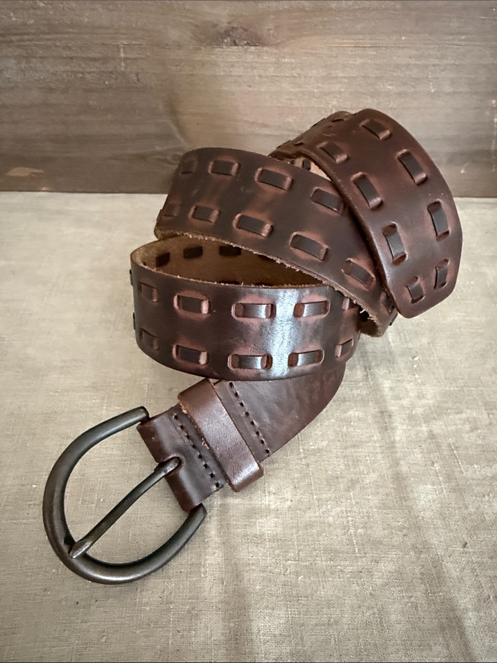 Vintage Mossimo Y2K Brown Leather Laced Cutout Belt Boho Western Grunge